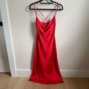 Old Navy Red Satin Midi Slip Dress